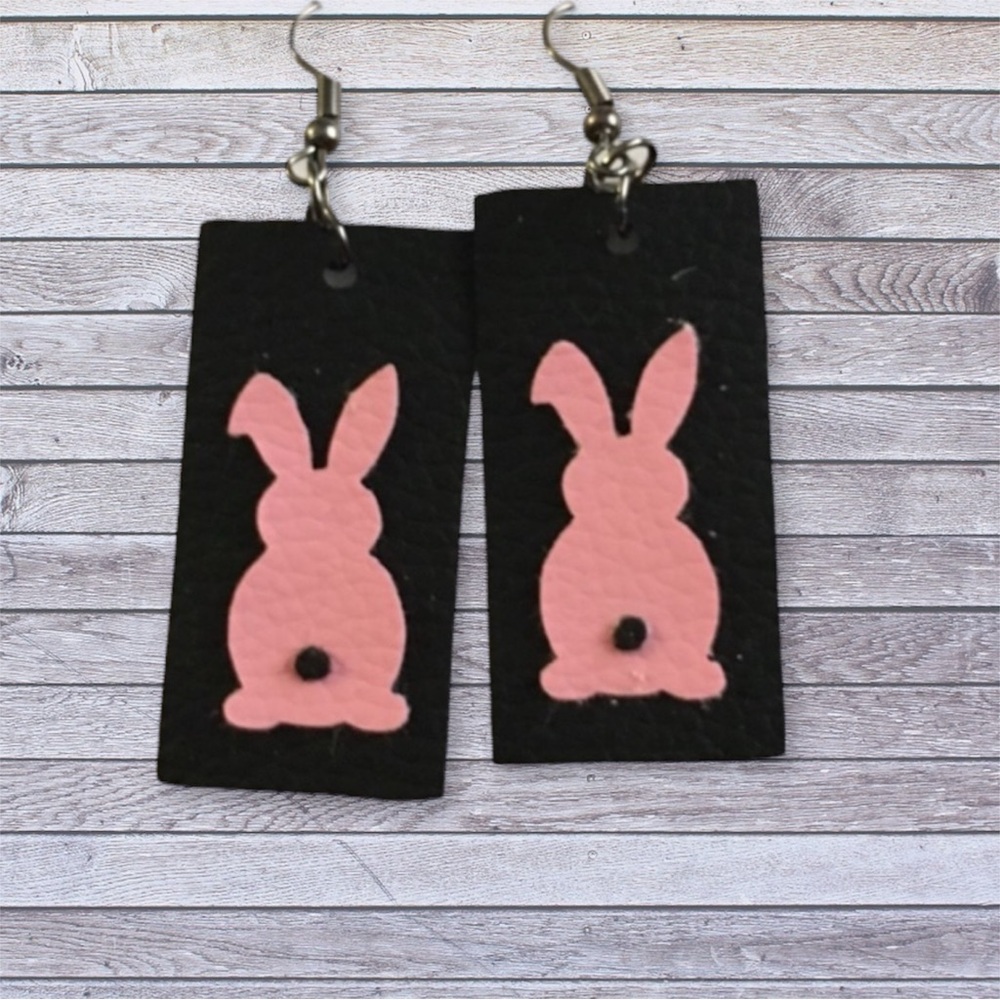 NEW faux leather pink bunny earrings